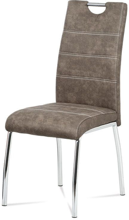 Autronic Jedálenská stolička, poťah hnedá látka COWBOY v dekore vintage kože, biele prešitie, kov HC-486 BR3